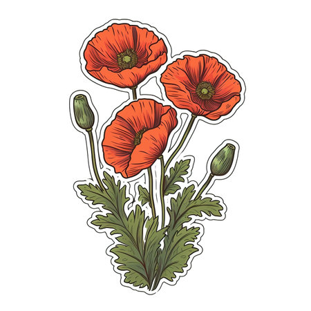 Cartoon sticker of a poppy plant plant over white background. Generative AI illustrationの素材