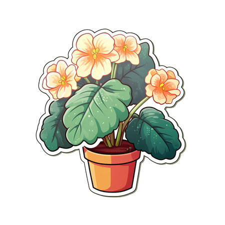 Cartoon sticker of a begonia potted plant over white background. Generative AI illustrationの素材