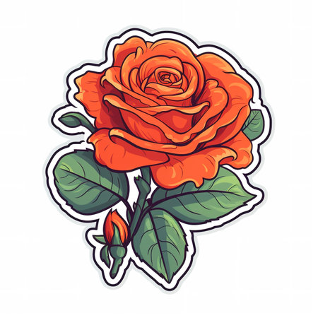 Cartoon sticker of a red rose plant plant over white background. Generative AI illustrationの素材