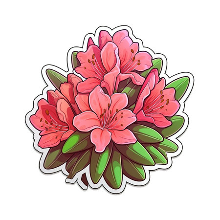 Cartoon sticker of a rhododendron plant plant over white background. Generative AI illustrationの素材