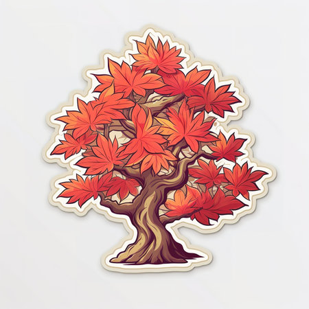 Cartoon sticker of a Japanese maple tree over white background. Generative AI illustrationの素材