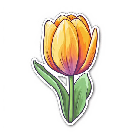 Cartoon sticker of an orange tulip over white background. Generative AI illustrationの素材