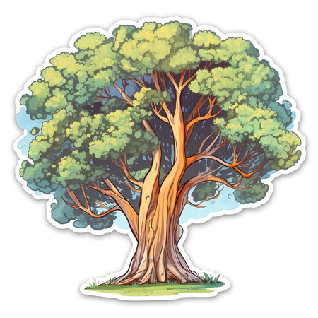 Cartoon sticker of a eucalyptus tree over white background. Generative AI illustrationの素材