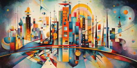 Skyscraper abstract colorful illustration. Generative AIの素材