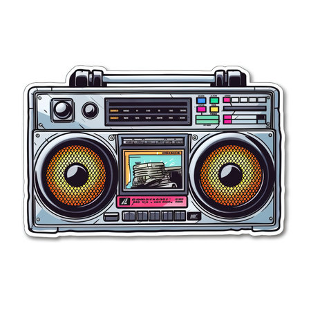 Cartoon sticker of vintage stereo over white background. Generative AI illustrationの素材
