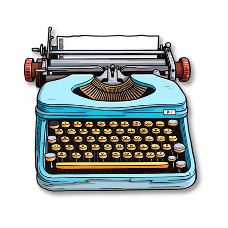 Cartoon sticker of vintage typewriter over white background. Generative AIの素材