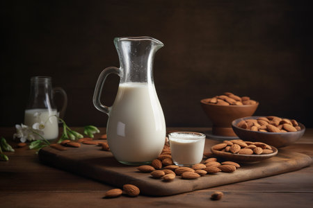Close up shot of delicious almond milk. Generative AIの素材