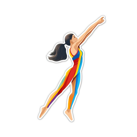 Cartoon sticker of artistic gymnastic athlete over white background. Generative Ai illustrationの素材