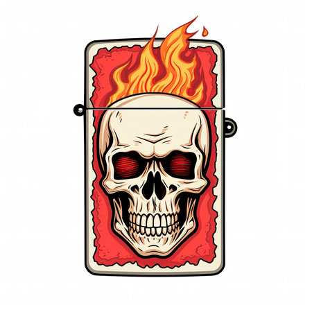 Cartoon sticker of vintage benzine lighter of skull. White background. Generative AI illustrationの素材