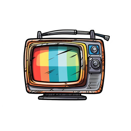 Cartoon sticker of vintage tube television over white background. Generative AIの素材