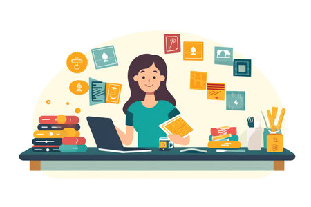 Flat design illustration of freelance worker woman. Generative AI illustrationの素材