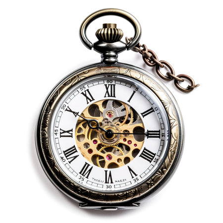 Vintage pocket watch over white background. Generative AIの素材