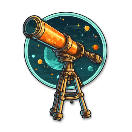 Cartoon sticker of telescope over white background. Generative AI illustrationの素材