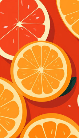 Flat design illustration of orange slices over orange color background. Generative AIの素材
