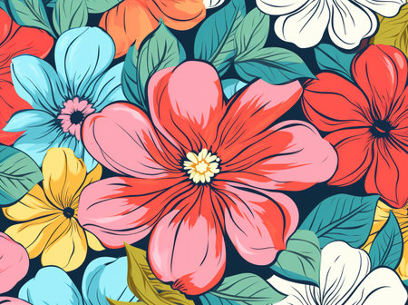 Colorful flat design illustration of floral background. Generative AIの素材