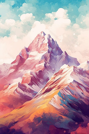 Watercolor design of colorful mountain peak. Generative AIの素材