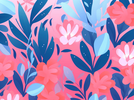 Colorful illustration of floral pattern in blue and pink.Generative AIの素材