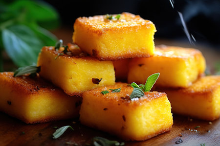 Close up shot of fried polenta bites. Generative AIの素材