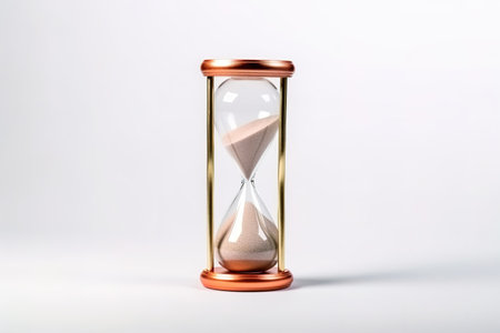 Hourglass running over white background. Generative AIの素材