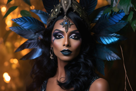 Beautiful woman in Halloween carnival costume. Generative AIの素材
