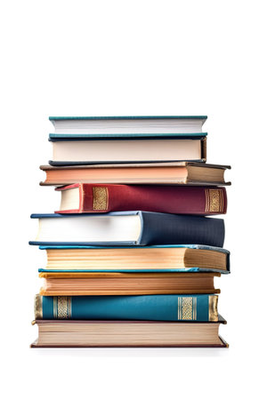 Stack of old books over white background. Generative AIの素材