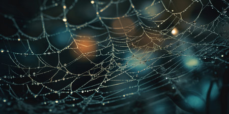 Close macro shot of spider web background. Generative AIの素材