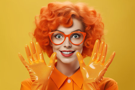 Monochromatic style on young woman on orange background. Generative AIの素材