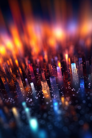 Blurred colorful lights of tiny skyscrapers. Generative AI backgroundの素材
