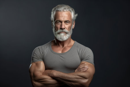 Studio shot portrait of attractive fit mature man. Generative AIの素材