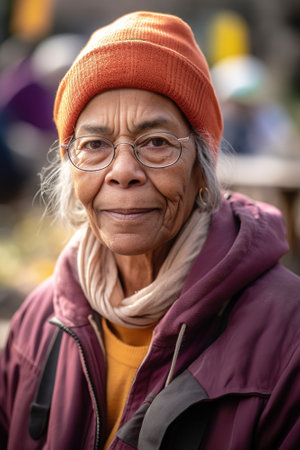 Senior Latin woman casual portrait in outdoors. Generative AIの素材