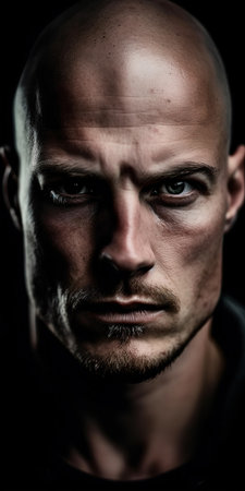 Handsome bald young man head shot portrait. Generative AIの素材