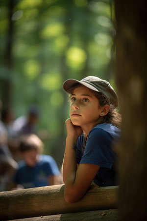 Girl enjoying the pure nature in the forest. Generative AIの素材