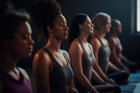 Women meditating in group. Empowerment concept. Generative AIの素材