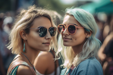 Two female friends headshot casual portrait. Generative AIの素材