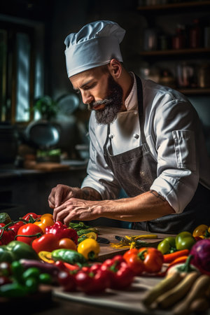 Professional chef chopping some vegetables in kitchen. Generative AIの素材