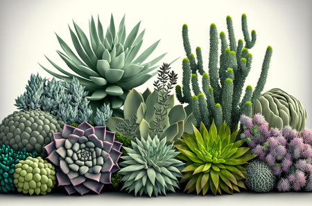 Succulent plants banner poster. Realistic composition. Generative AI Illustrationの素材