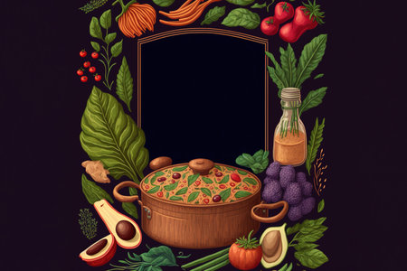 Cookbook cover for healthy food. dark background with copy space for title. Generative AI Illustrationの素材