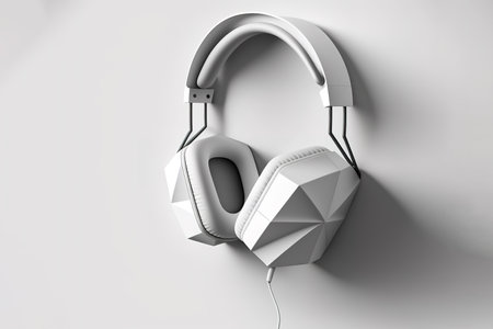 White render headphones over white background. Minimal Generative AI Illustrationの素材