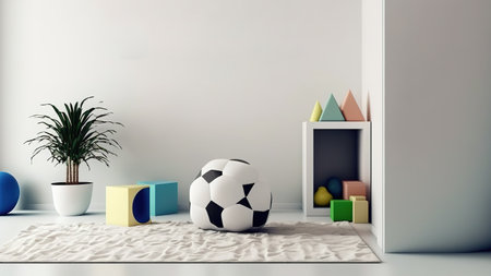 Minimalistic modern playroom for children with in subtle colors. Home interior design inspirations. Generative AI illustrationの素材
