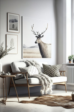 Home interior design in resting area with Scandinavian style. Home interior inspirations. Generative AI illustrationの素材