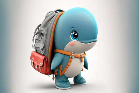 Adorable cartoon animated baby whale ready for school. Generative AI illustrationの素材