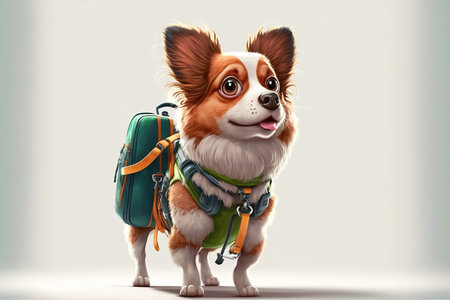 Cartoon animation of puppy wearing backpack for adventure. Generative AI illustrationの素材