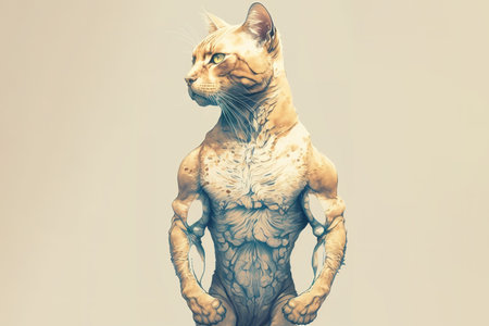 Cat bodybuilder concept. Generative AI illustrationの素材