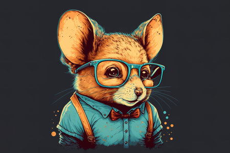 Cute hipster mouse wearing eyeglasses. Generative AI illustration portraitの素材