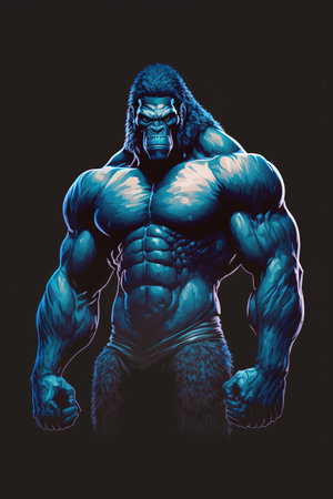 Strong gorilla in muscular human body. Vertical Generative AI illustrationの素材