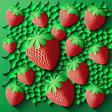 Strawberries illustration pattern. Three dimensional Generative AI illustrationの素材
