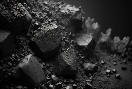 Macro view of dark charcoal. 3D rendering style. Generative AI illustrationの素材