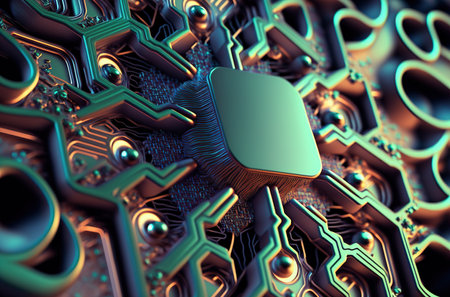 Circuit board under microscope, abstract background. 3D rendering style. Generative AI illustrationの素材