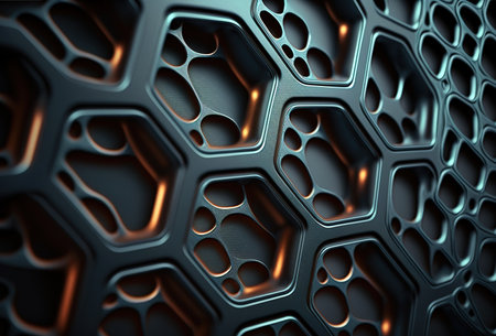 Dark background made of close up caption of steel, iron mesh. 3D rendering style. Generative AI illustrationの素材