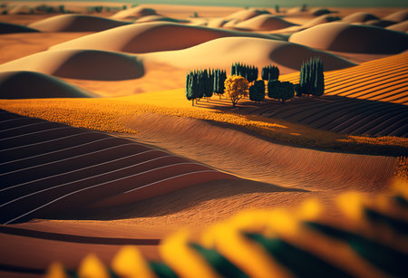 Rural 3D landscape agricultural scene. Generative AI illustrationの素材